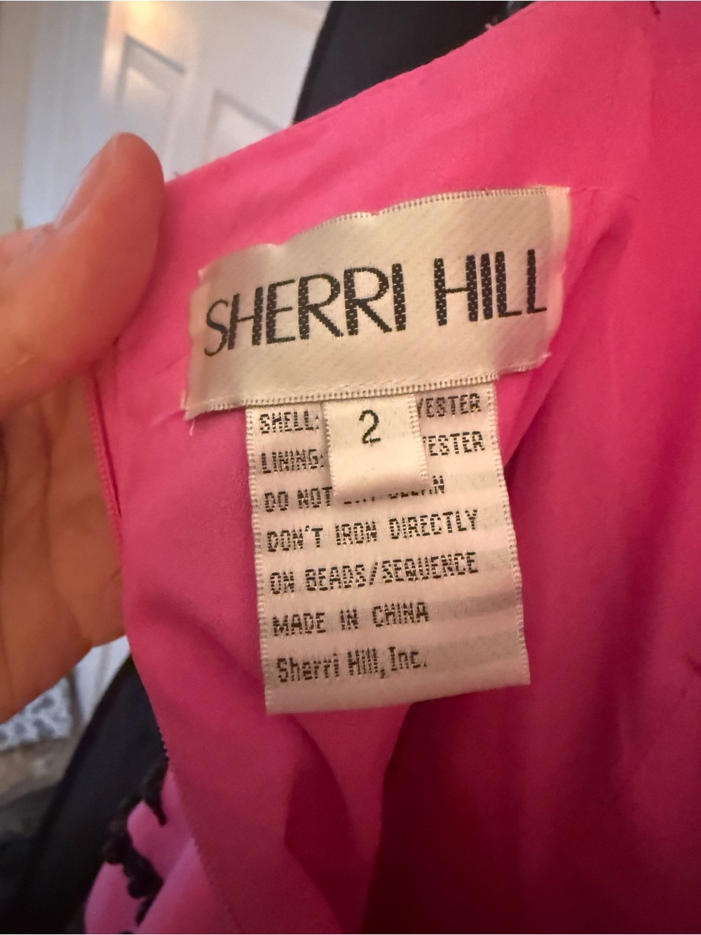 Sherri Hill Hot Pink Mini Dress with Black Bow Grid- STYLE 57330 - Picture 3 of 3